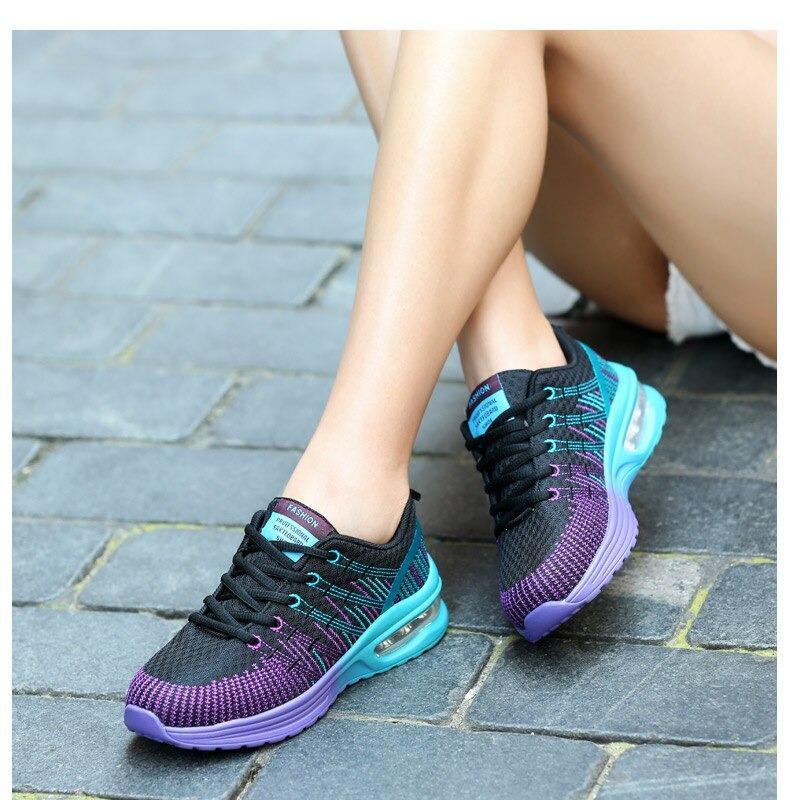 Women’s Athletic Sneakers – Breathable Mesh – Air Cushion Sole – Low-Top Lace-Up