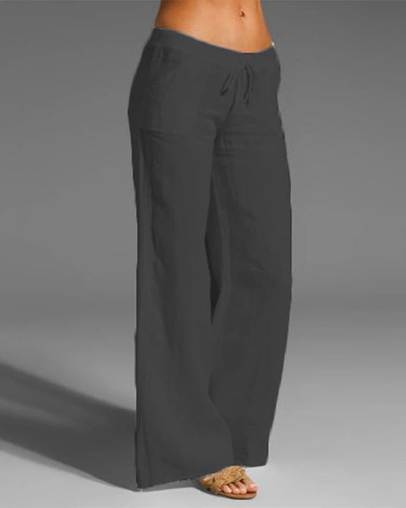 Women’s Wide-Leg Pants – Relaxed Fit – Breathable Blend – Drawstring Waist – Full Length
