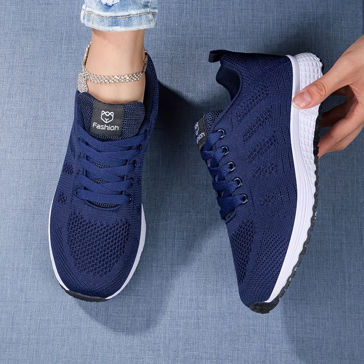 Women’s Sneakers - Breathable Mesh - Cushioned Fit - Chunky White Midsole