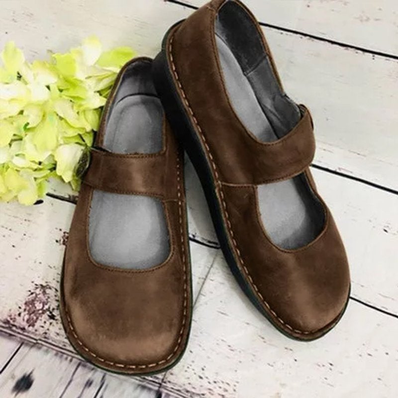 Women’s Formal Shoes – Leather Look – Rounded Toe – Supportive Sole – Strap Closure