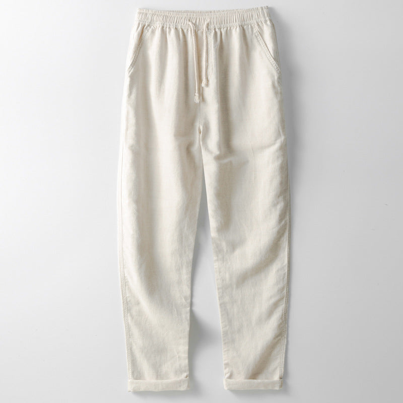 Men’s Pants – Linen Blend – Loose Fit – Straight Leg – Elastic Waist with Drawstring