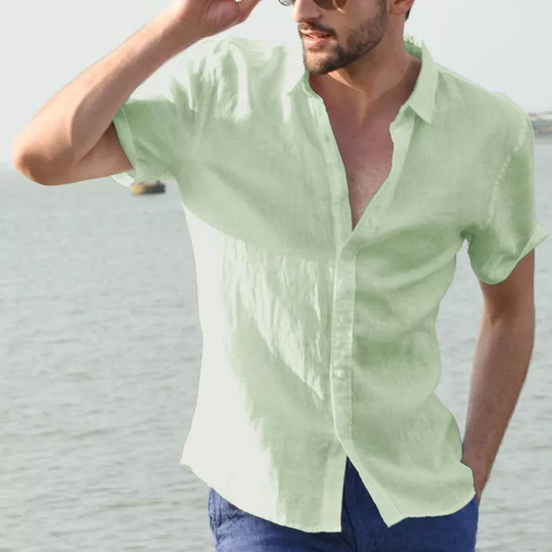 Men’s Short Sleeve Shirt – 100% Cotton – Relaxed Fit – Button-Down Collar Casual Wear