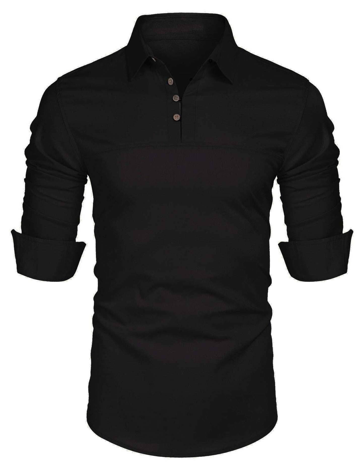 Men’s Long Sleeve Shirt – Slim Fit – Cotton Blend – Stand Collar – Casual Style