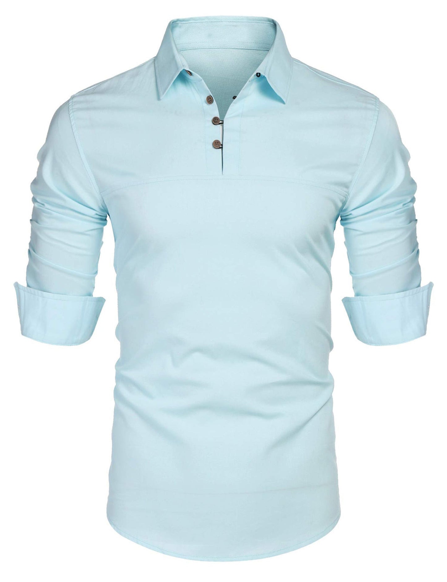 Men’s Long Sleeve Shirt – Slim Fit – Cotton Blend – Stand Collar – Casual Style