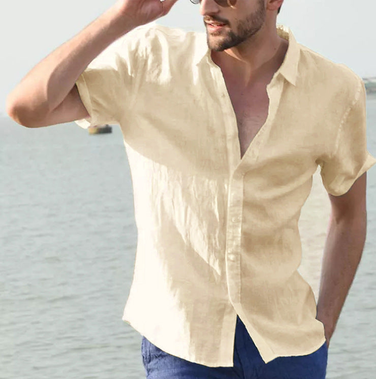 Men’s Shirt – Linen Blend – Relaxed Fit – Short Sleeve – Button Down Casual Style