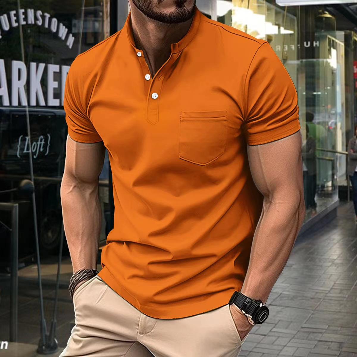 Men’s Polo Shirt – Slim Fit – Soft Knit – Half Collar – Chest Pocket – Short Sleeve