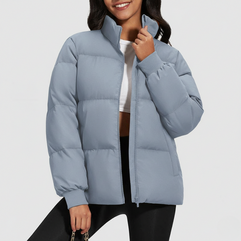 Charlotte Mid-Length Puffer Jacket | Quilted Zip Front Relaxed Fit Jacket