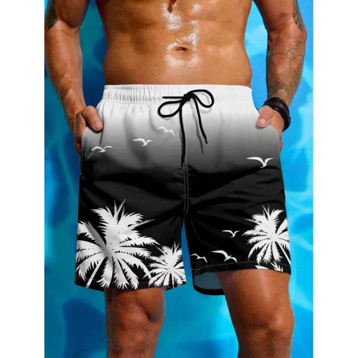 Men’s Swim Shorts – Relaxed Fit – Quick-Dry Breathable Blend – Mid-Length Tropical Print