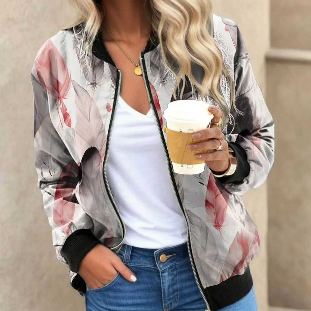 Women’s Bomber Jacket – Botanical Print – Ribbed Trim – Classic Fit – Breathable Blend