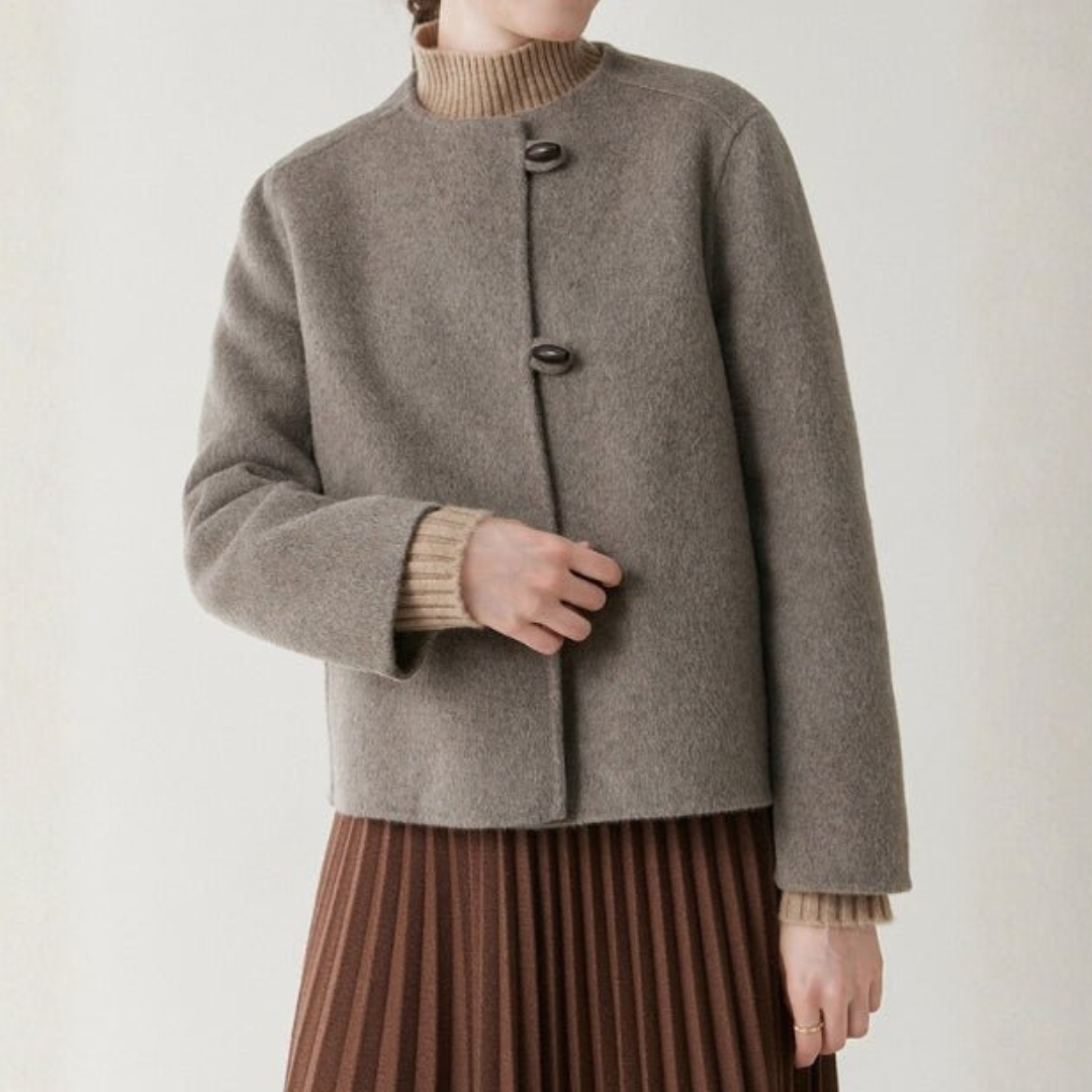 Isabella Relaxed Fit Jacket | Collarless Asymmetrical Button Jacket