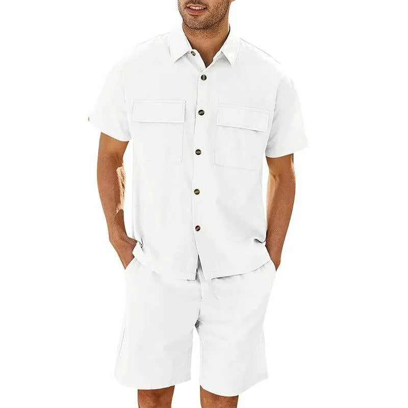 Men’s Shirt and Shorts Set – Relaxed Fit – Button Down – Breathable Blend – Casual Wear
