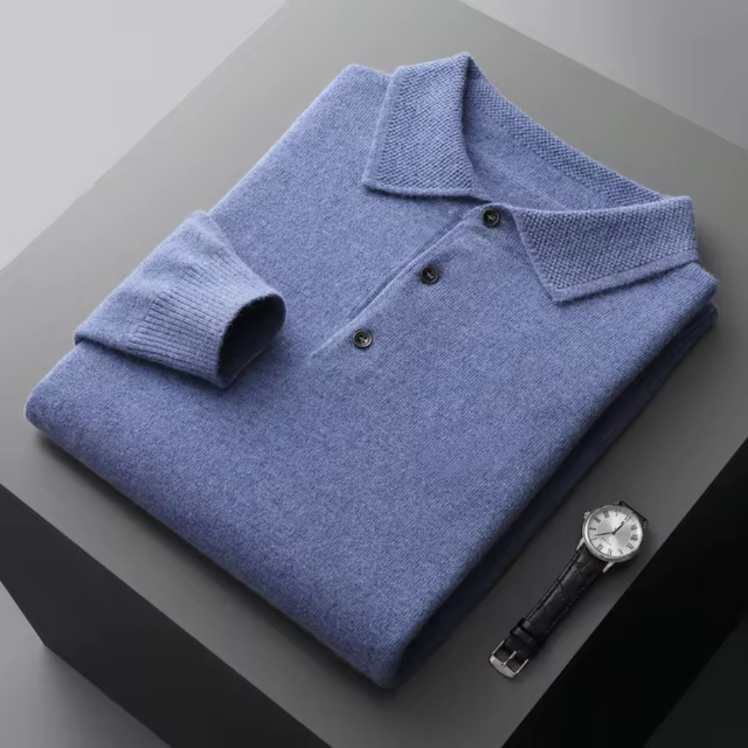 Men’s Polo Sweater – Merino Wool – Standard Fit – Ribbed Trim – Smart Casual