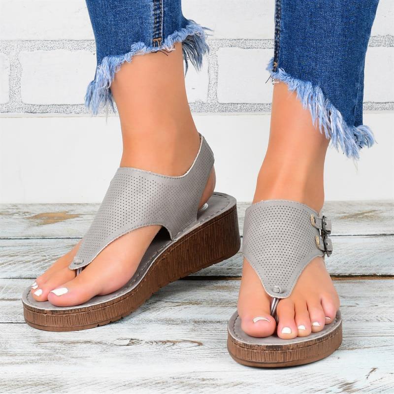Women’s Platform Sandals – Perforated Strap – Buckle Closure – Open Toe – Casual Fit