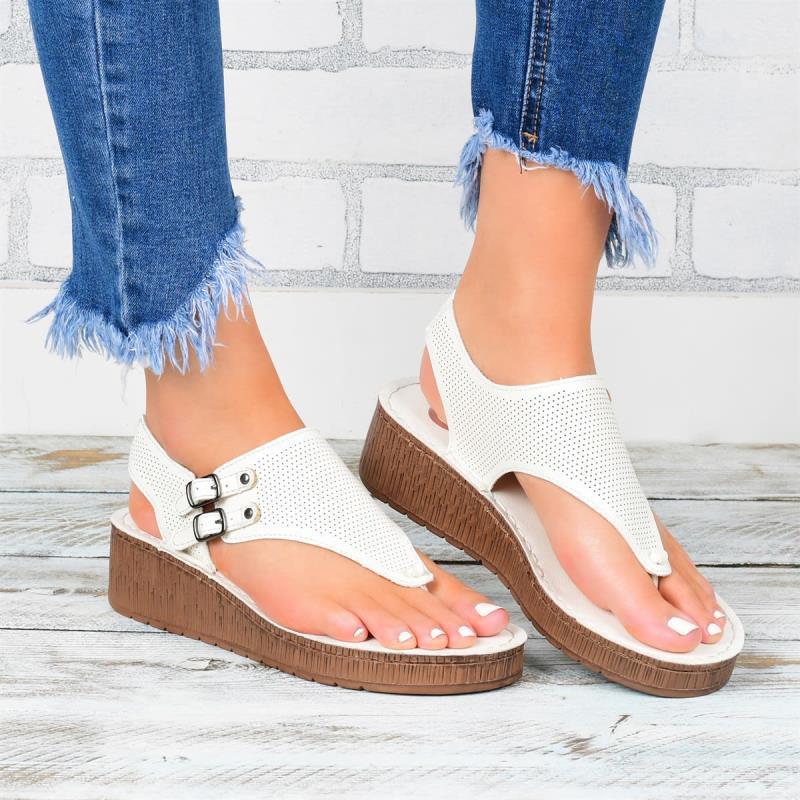 Women’s Platform Sandals – Perforated Strap – Buckle Closure – Open Toe – Casual Fit