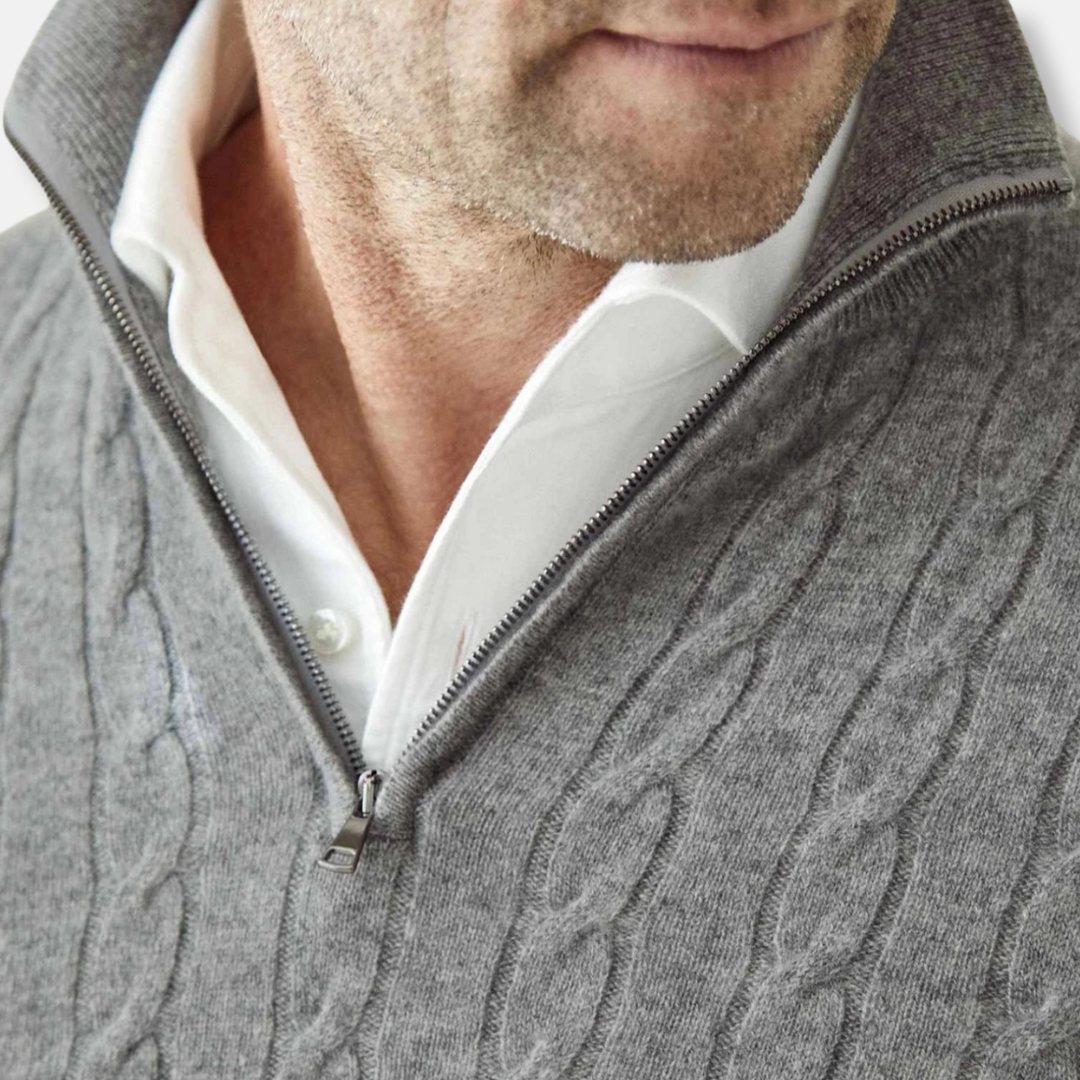 Freddie Cable Knit Stand Collar Sweater | Regular Fit Hip-Length Sweater