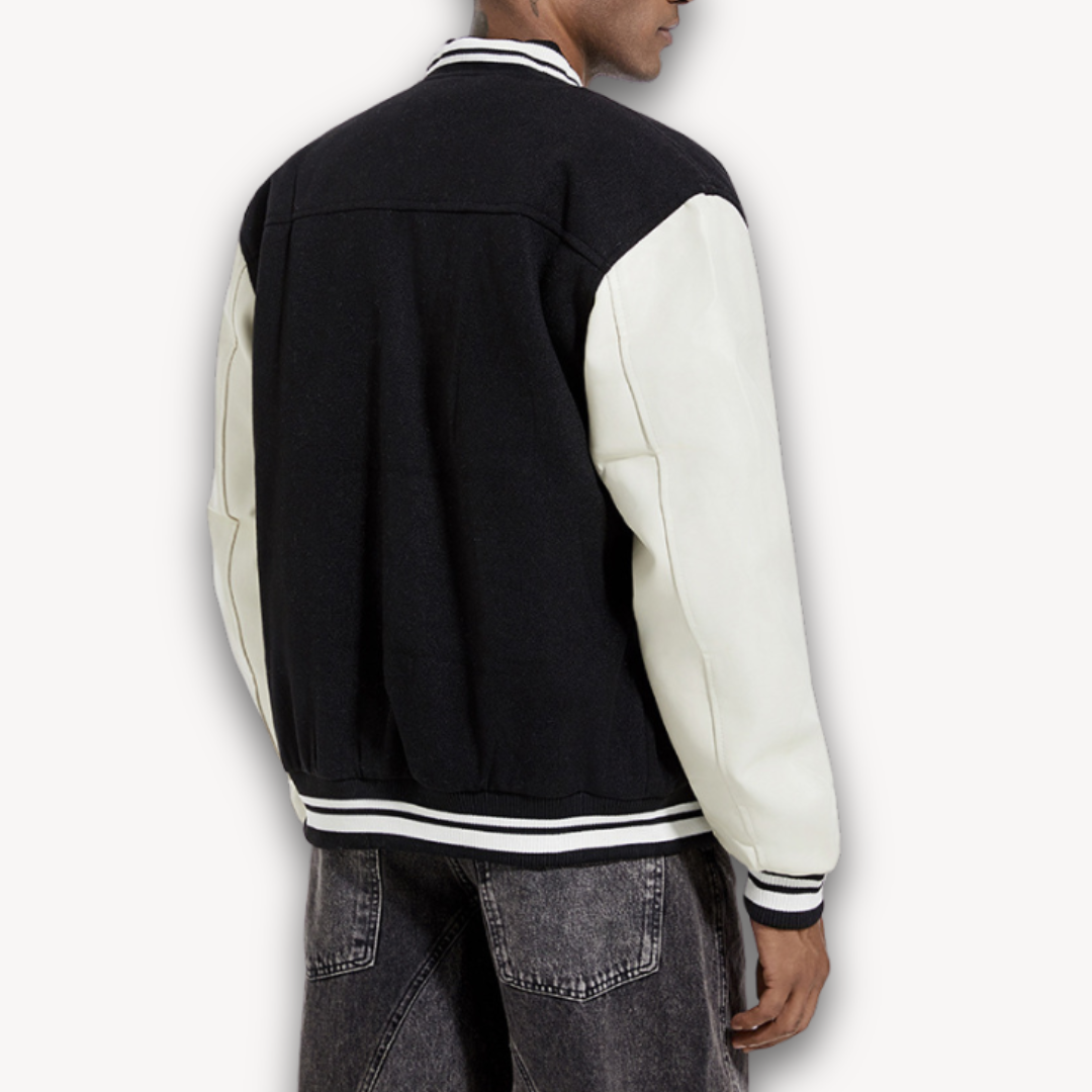 Men’s Varsity Jacket – Classic Fit – Soft Textured Body – Long Sleeves – Snap Front