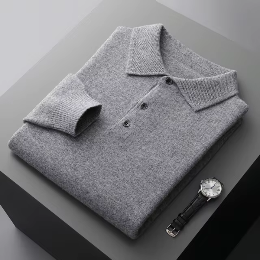 Men’s Polo Sweater – Merino Wool – Standard Fit – Ribbed Trim – Smart Casual