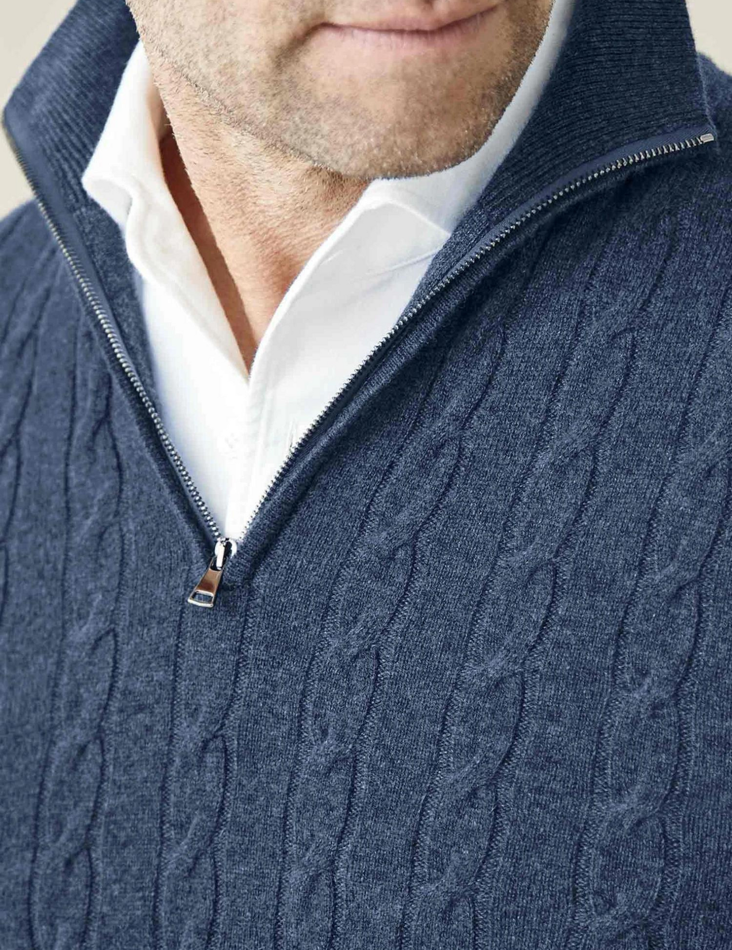 Men’s Cable Knit Sweater – Wool Blend – Half Zip – Stand Collar – Smart Casual Fit