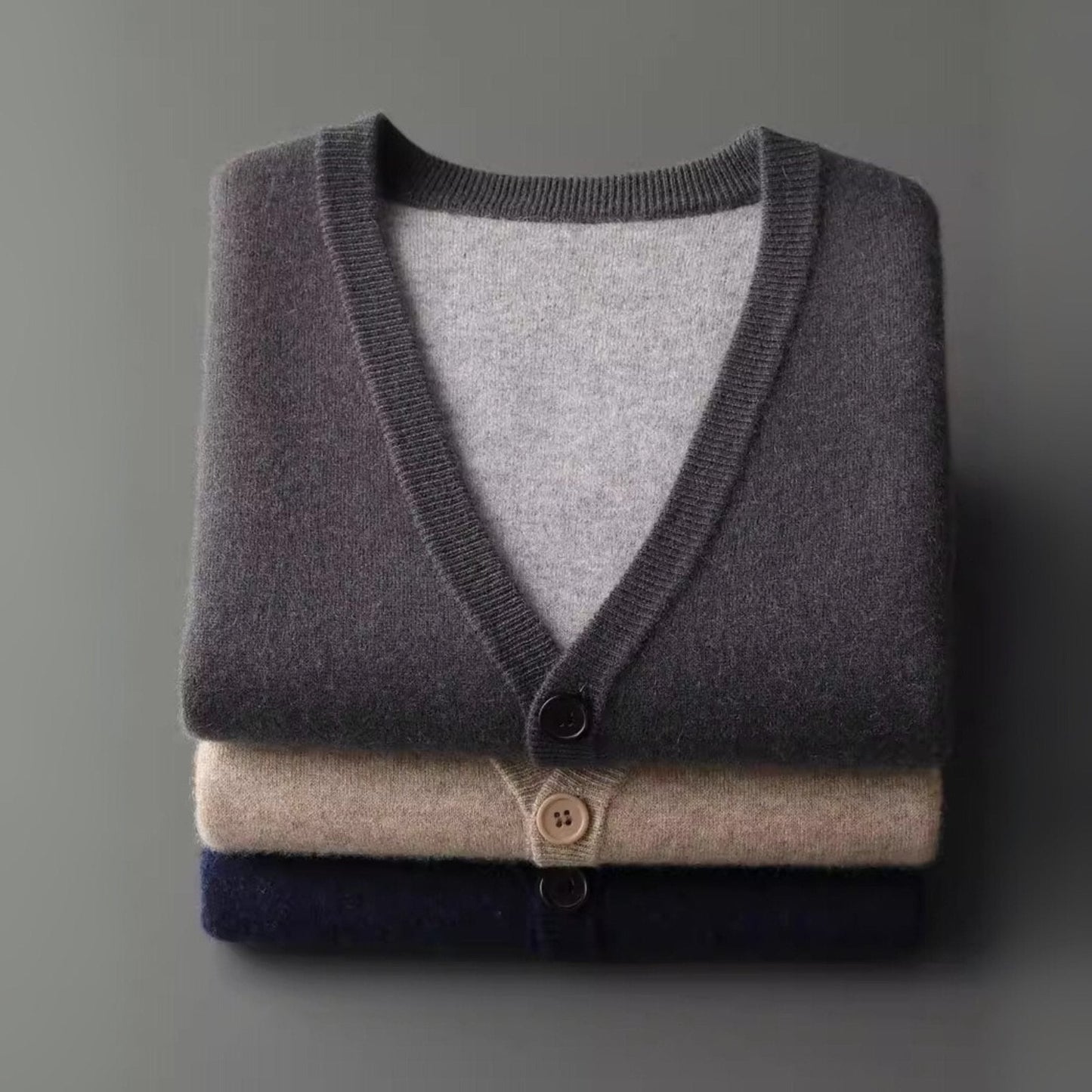 Freddie Solid V-Neck Sweater Vest | Button Front Ribbed Trim Vest