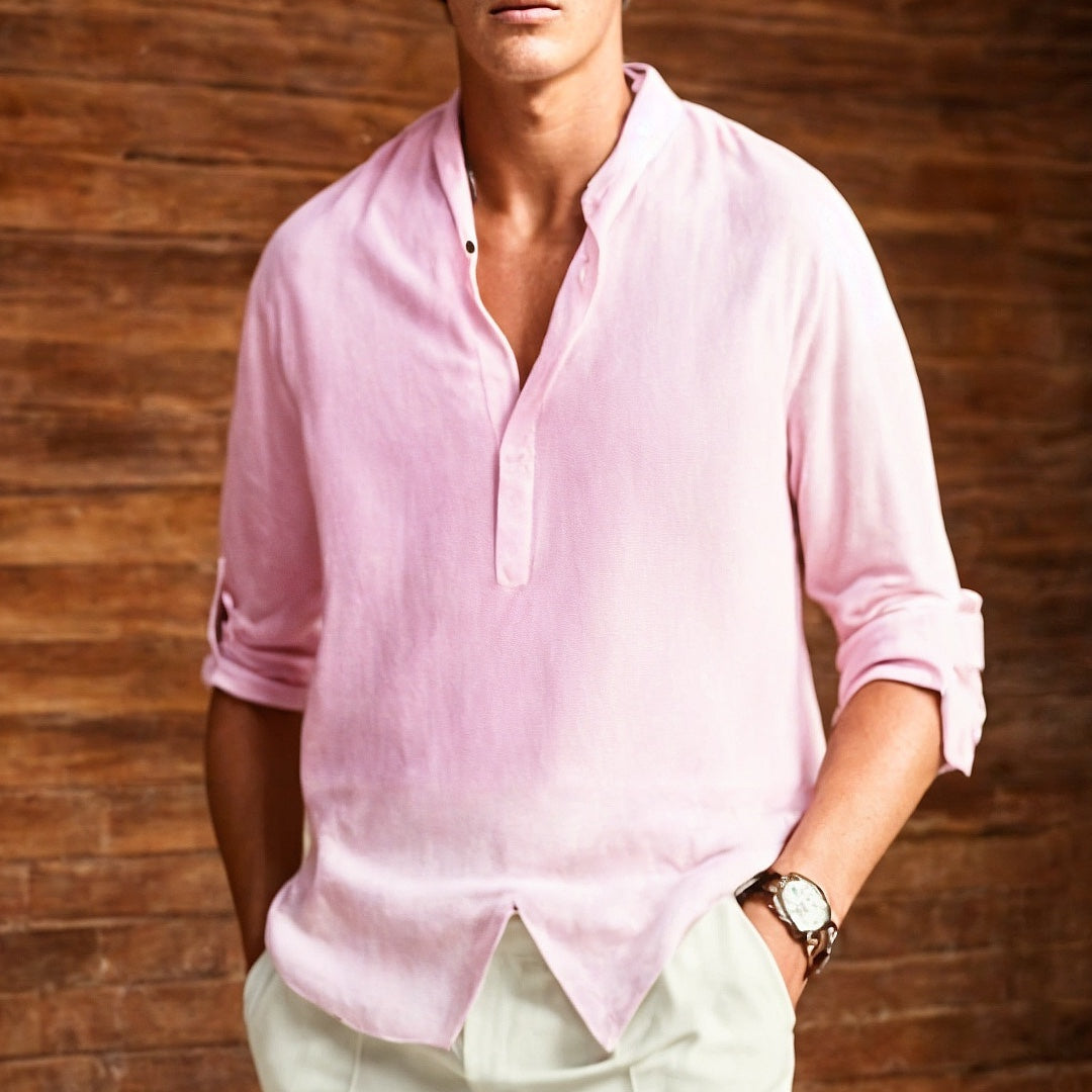 Men’s Long Sleeve Shirt – Natural Fibers – Relaxed Fit – Narrow Collar