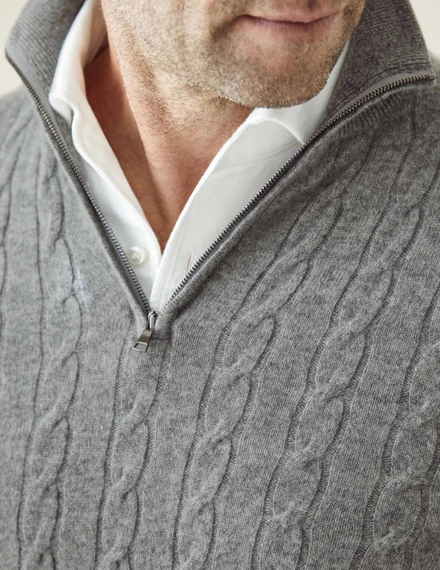 Men’s Cable Knit Sweater – Wool Blend – Half Zip – Stand Collar – Smart Casual Fit