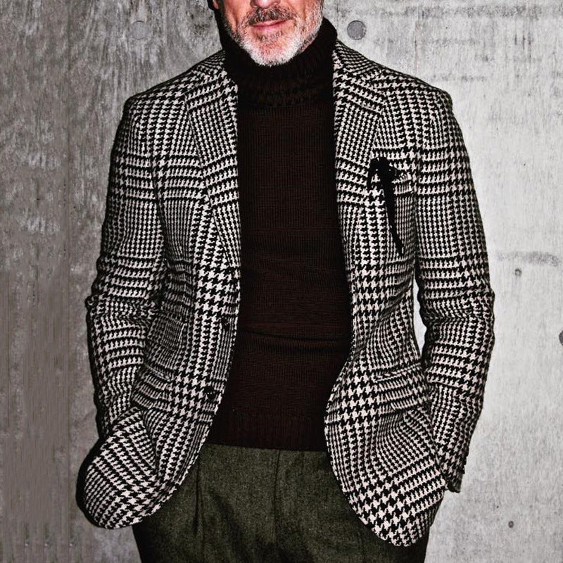 Men’s Blazer – Slim Fit – Houndstooth Pattern – Single Breasted Formal Wear