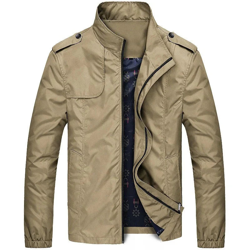 Men’s Cargo Jacket – Regular Fit – Lightweight – Water-Resistant – High Collar – Epaulets