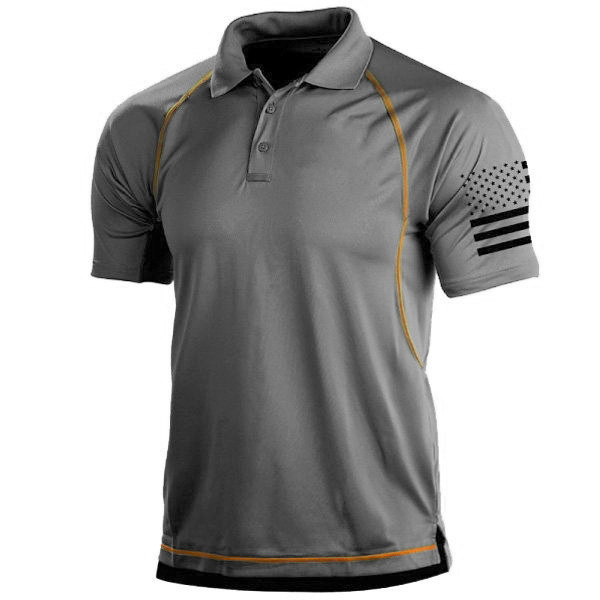 Men’s Polo Shirt – Tailored Fit – Breathable Blend – Athletic Graphic Sleeve – Piped Seams