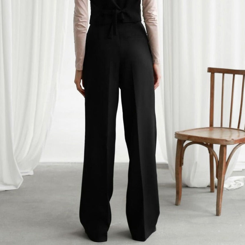 Women's Wide-Leg Trousers - High-Waisted Fit - Pleated Front - Full Length Elegant Wear