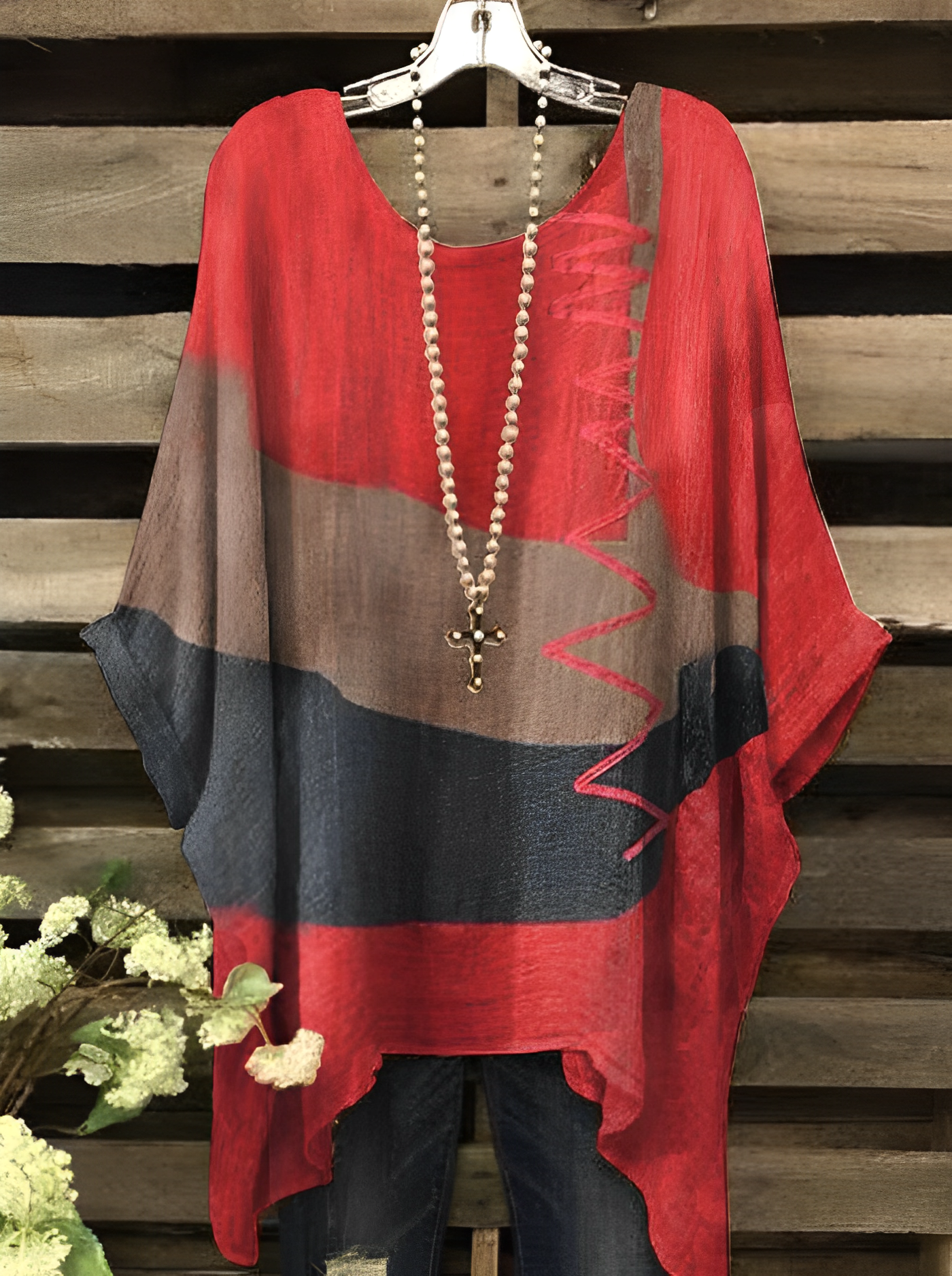 Women’s Poncho Blouse – Loose Fit – Breathable Fabric – Asymmetrical Hem – Criss-Cross Detail