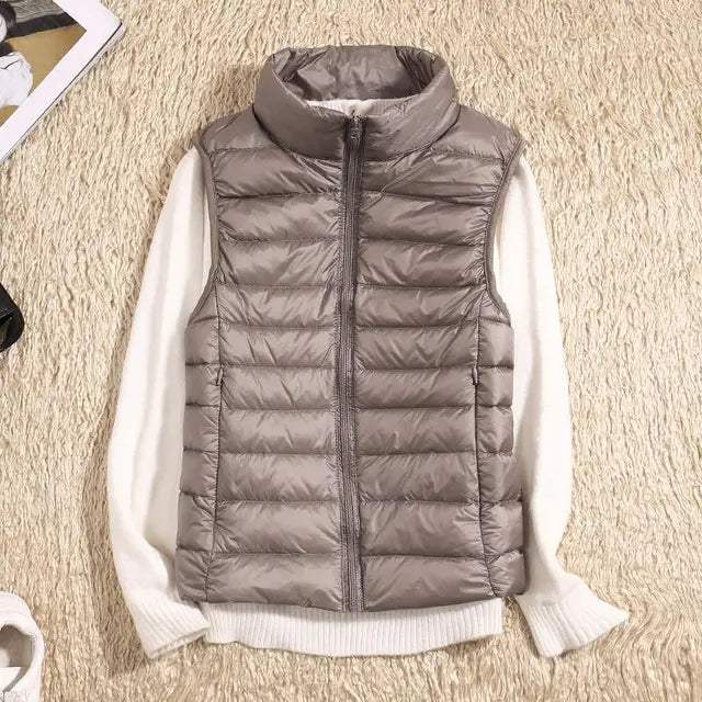 Women’s Puffer Vest – Slim Fit – Lightweight Quilted – High Collar – Zip Front