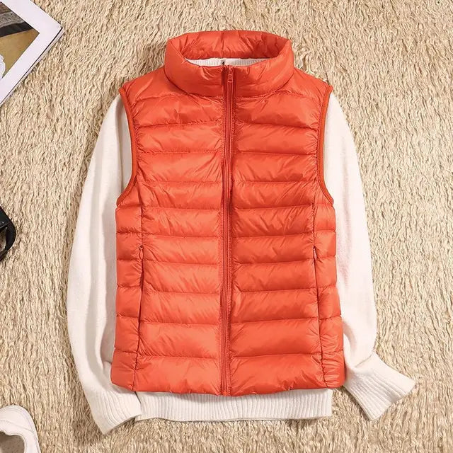 Women’s Puffer Vest – Slim Fit – Lightweight Quilted – High Collar – Zip Front
