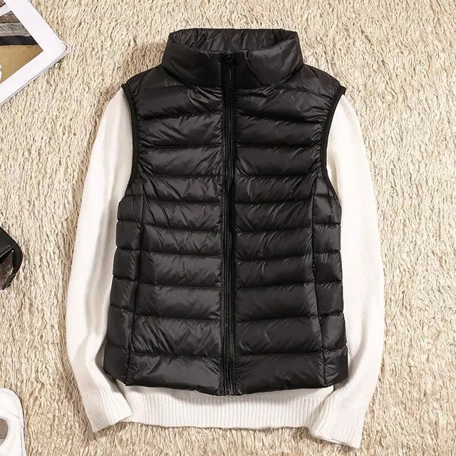 Women’s Puffer Vest – Slim Fit – Lightweight Quilted – High Collar – Zip Front