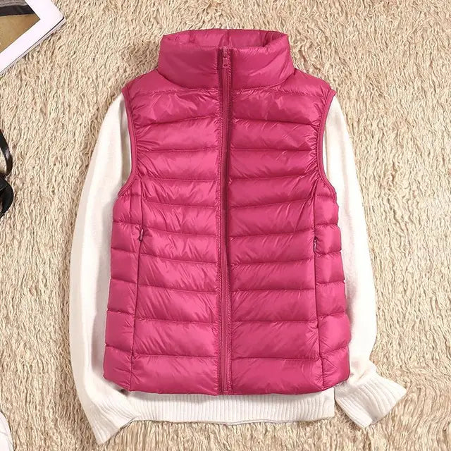 Women’s Puffer Vest – Slim Fit – Lightweight Quilted – High Collar – Zip Front
