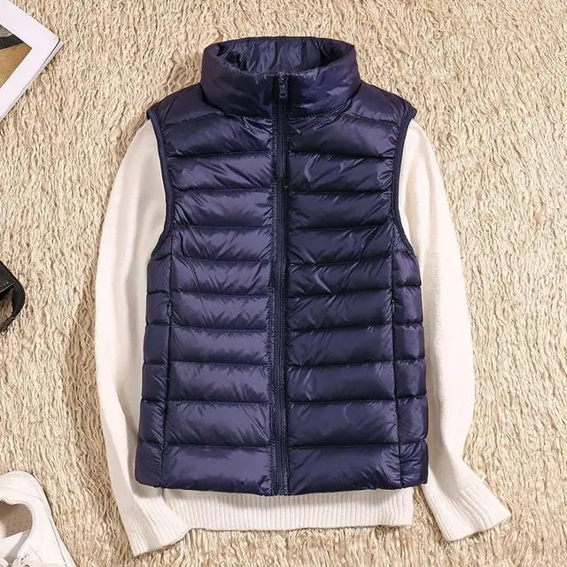 Women’s Puffer Vest – Slim Fit – Lightweight Quilted – High Collar – Zip Front
