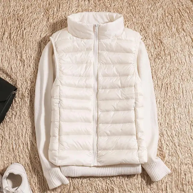 Women’s Puffer Vest – Slim Fit – Lightweight Quilted – High Collar – Zip Front