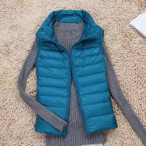 Women’s Puffer Vest – Slim Fit – Lightweight Quilted – High Collar – Zip Front