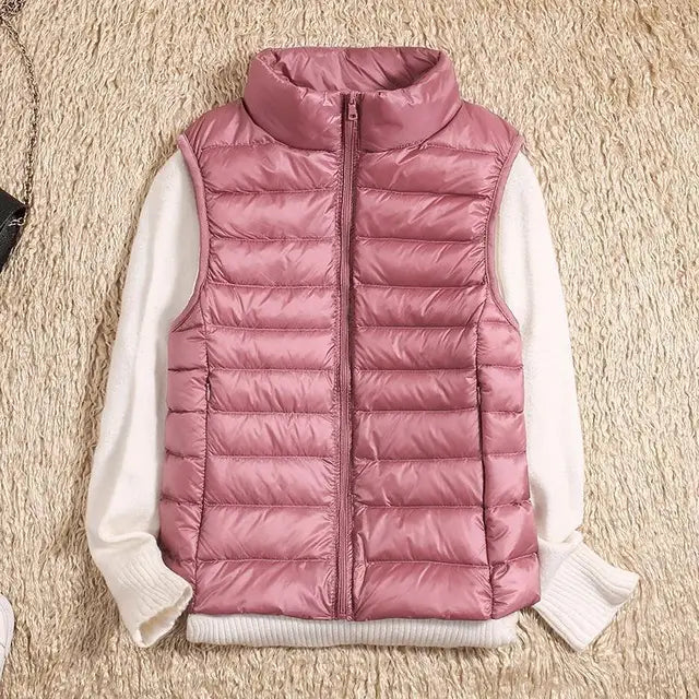 Women’s Puffer Vest – Slim Fit – Lightweight Quilted – High Collar – Zip Front