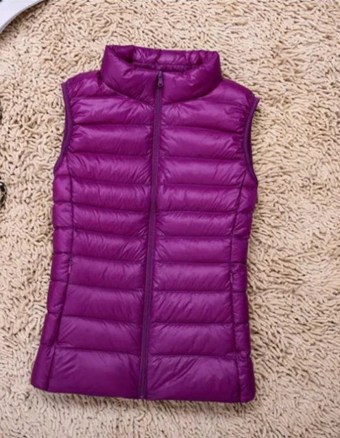 Women’s Puffer Vest – Slim Fit – Lightweight Quilted – High Collar – Zip Front