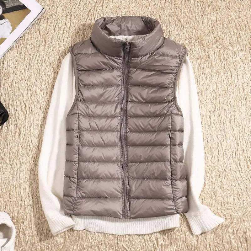 Women’s Puffer Vest – Slim Fit – Lightweight Quilted – High Collar – Zip Front