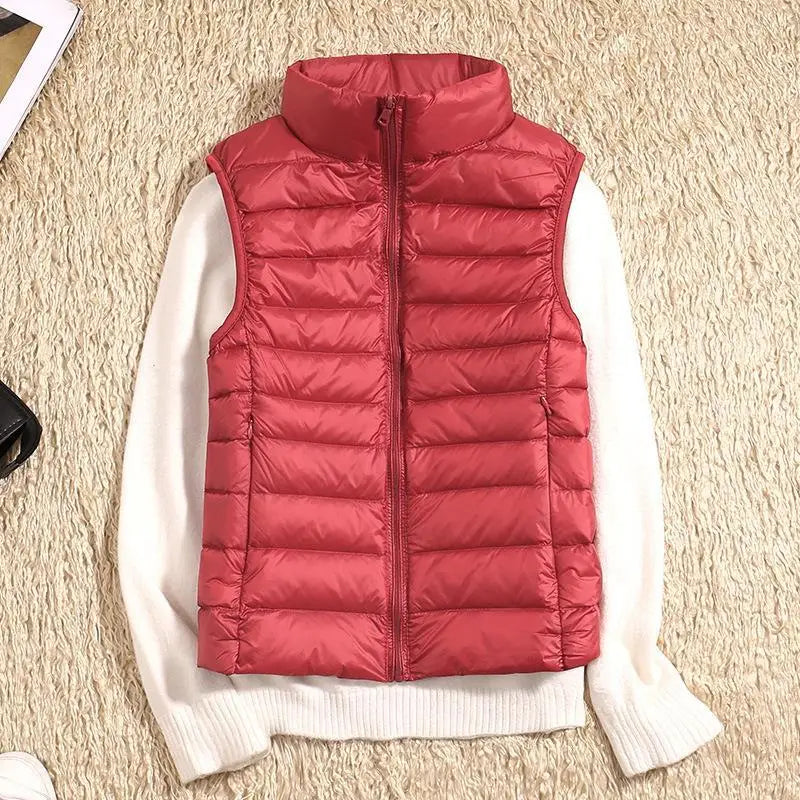 Women’s Puffer Vest – Slim Fit – Lightweight Quilted – High Collar – Zip Front