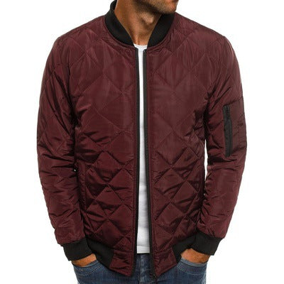 Men’s Quilted Jacket – Regular Fit – Diamond Stitch – Ribbed Cuffs – Zip Sleeve Pocket
