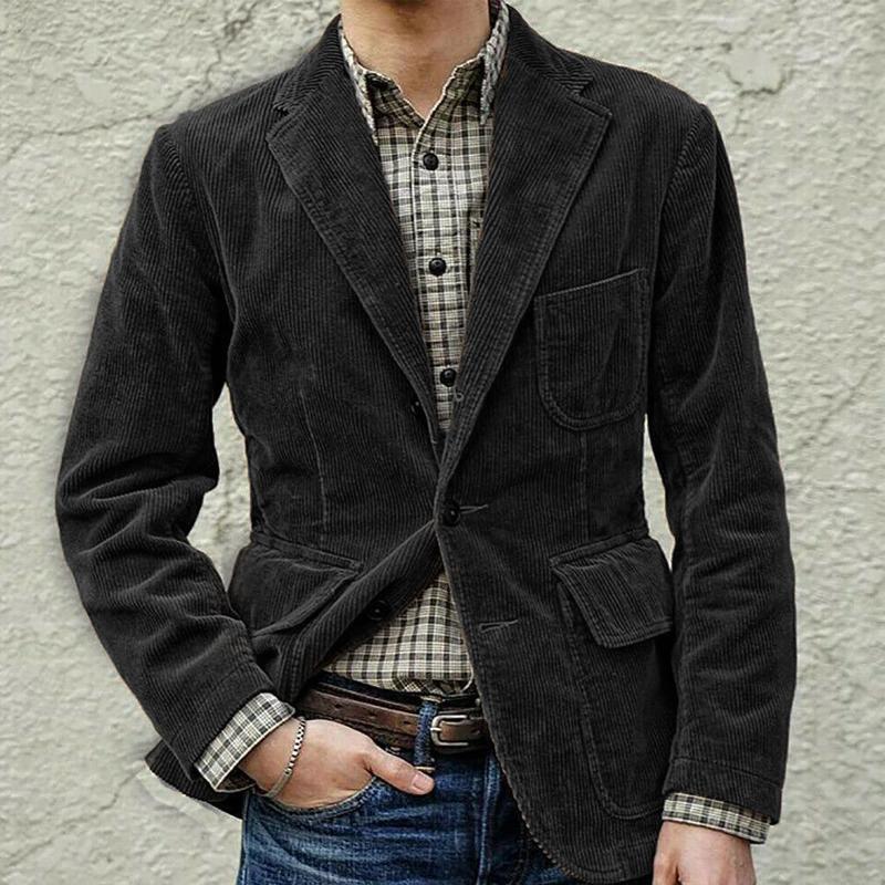 Men’s Casual Blazer – Tailored Fit – Textured Corduroy – Notched Lapel – 2-Button Closure