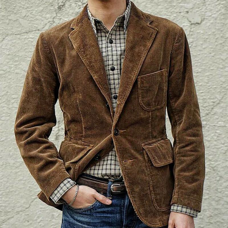 Men’s Casual Blazer – Tailored Fit – Textured Corduroy – Notched Lapel – 2-Button Closure