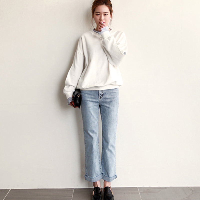 Women’s Sweatshirt – Oversized Fit – Lightweight Cotton – Crew Neck – Ruffle Trim