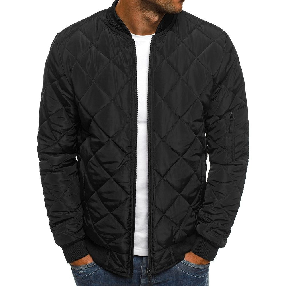 Men’s Quilted Jacket – Regular Fit – Diamond Stitch – Ribbed Cuffs – Zip Sleeve Pocket
