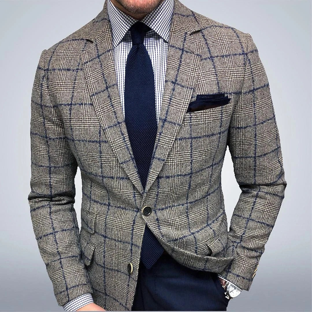 Men’s Blazer – Slim Fit – Checkered Pattern – Single Breasted – Formal Wear