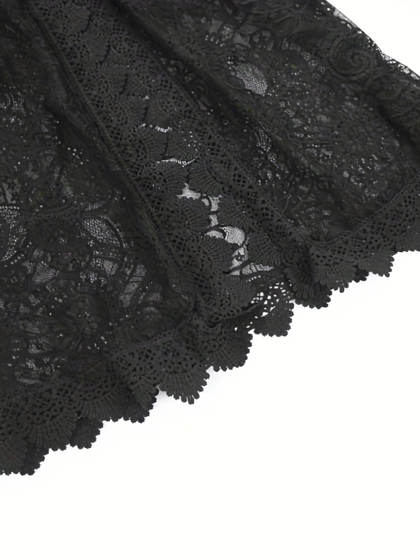 Women's Lace Cover-Up Dress - Sheer Floral Pattern - V-Neck - Long Bell Sleeves