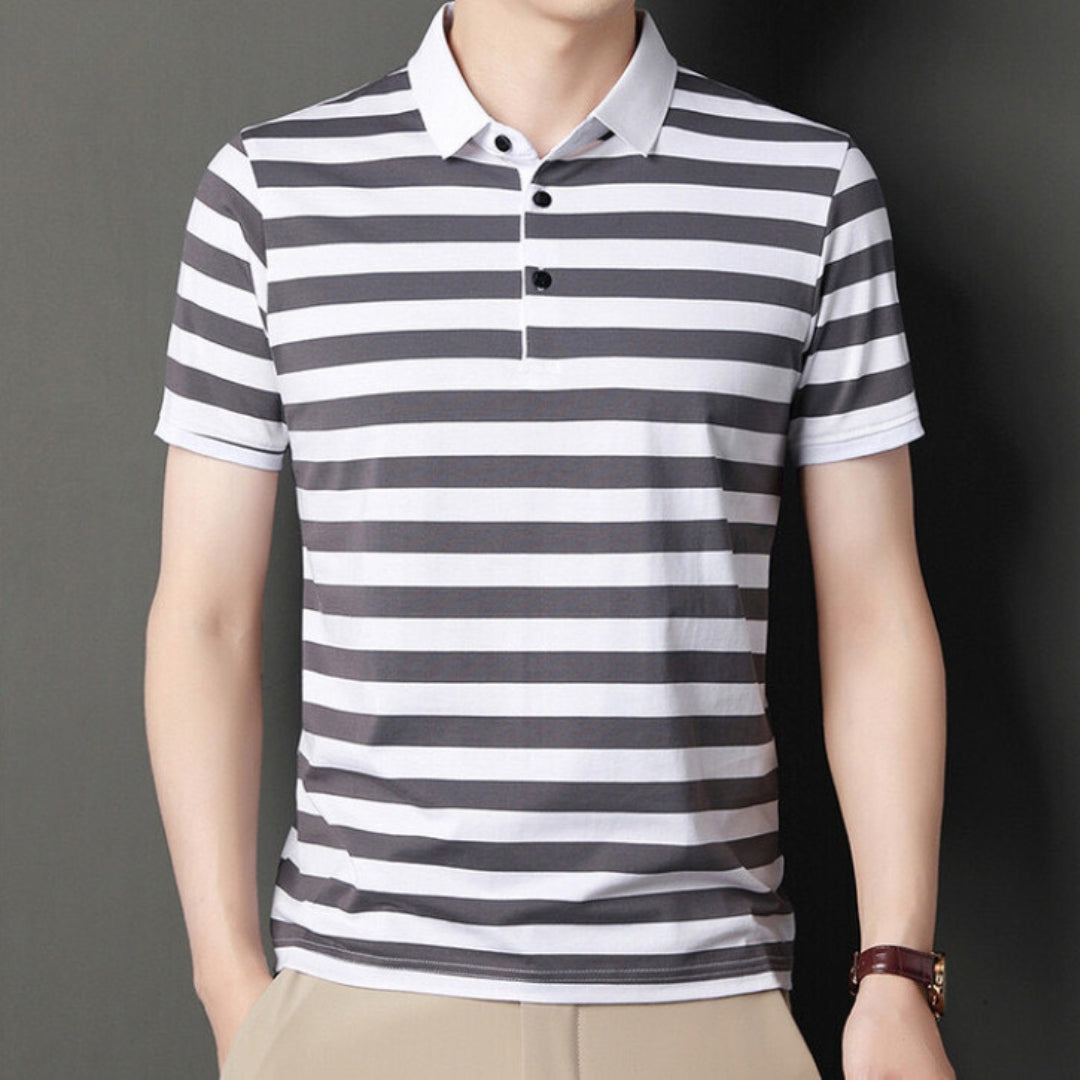 Men’s Polo Shirt – Slim Fit – Soft Knit – Short Sleeve – Striped Casual Wear