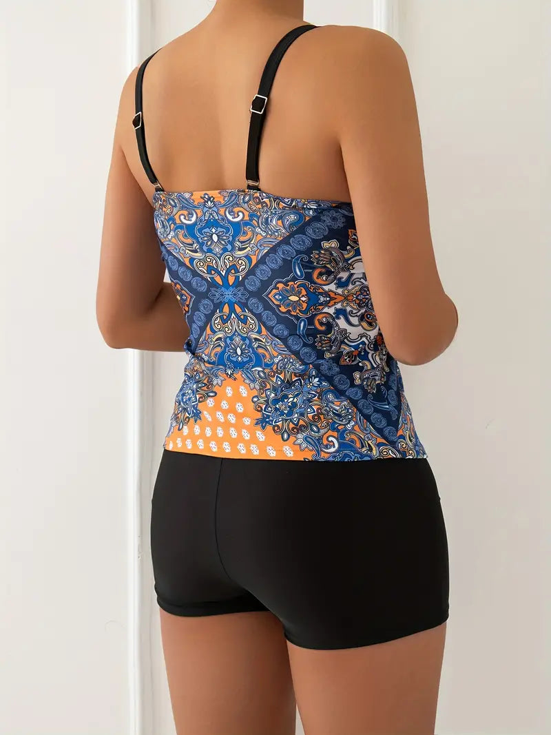Women’s Tankini Set – Snug Fit – Adjustable Straps – Tribal Print – Breathable Blend